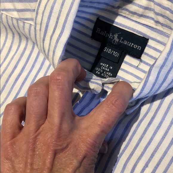 Light Blue Stripe Linen Ralph Lauren Button Down - Picture 2 of 2